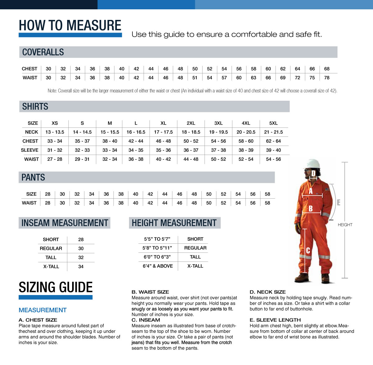Coveralls Size Chart Guide